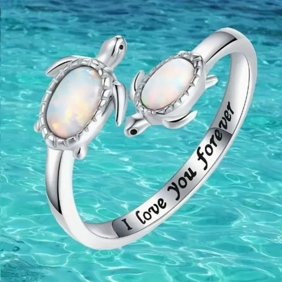 Other - Mens Imitation Opal Steel Ring Turtles Open Size 8 I love you forever